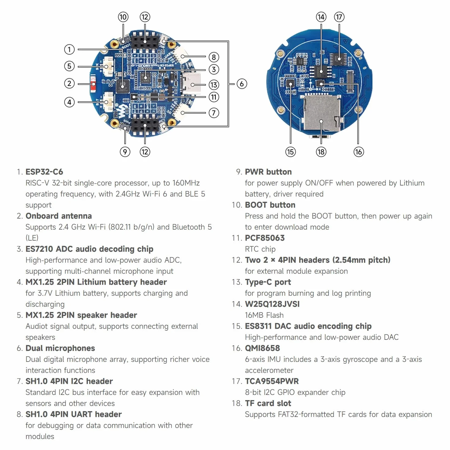 Waveshare ESP32-C6 1.43inch AMOLED Round Touch Display Development Board 160MHz RISC-V 466x466