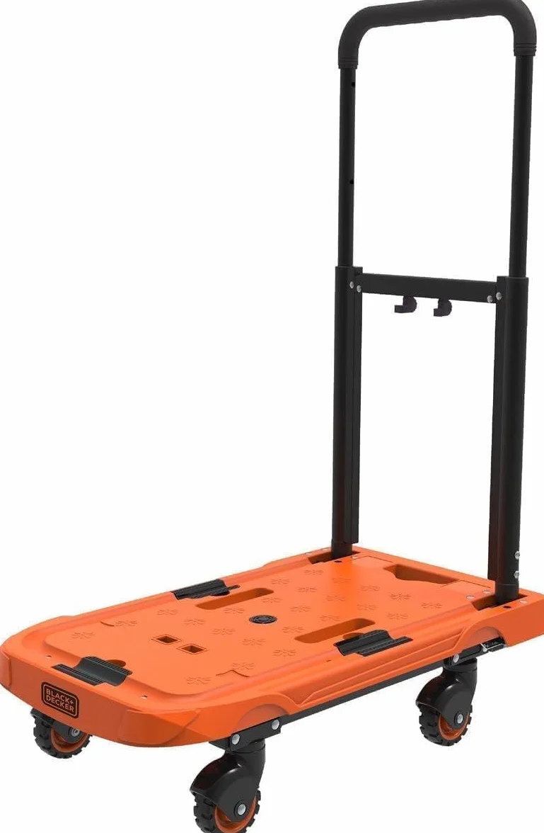 Black + Decker składany wózek transportowy – maks. 90 kg – uchwyt z regulacją wysokości – 61,4 x 37 x 3 x 89,4 cm – pomarańczowy