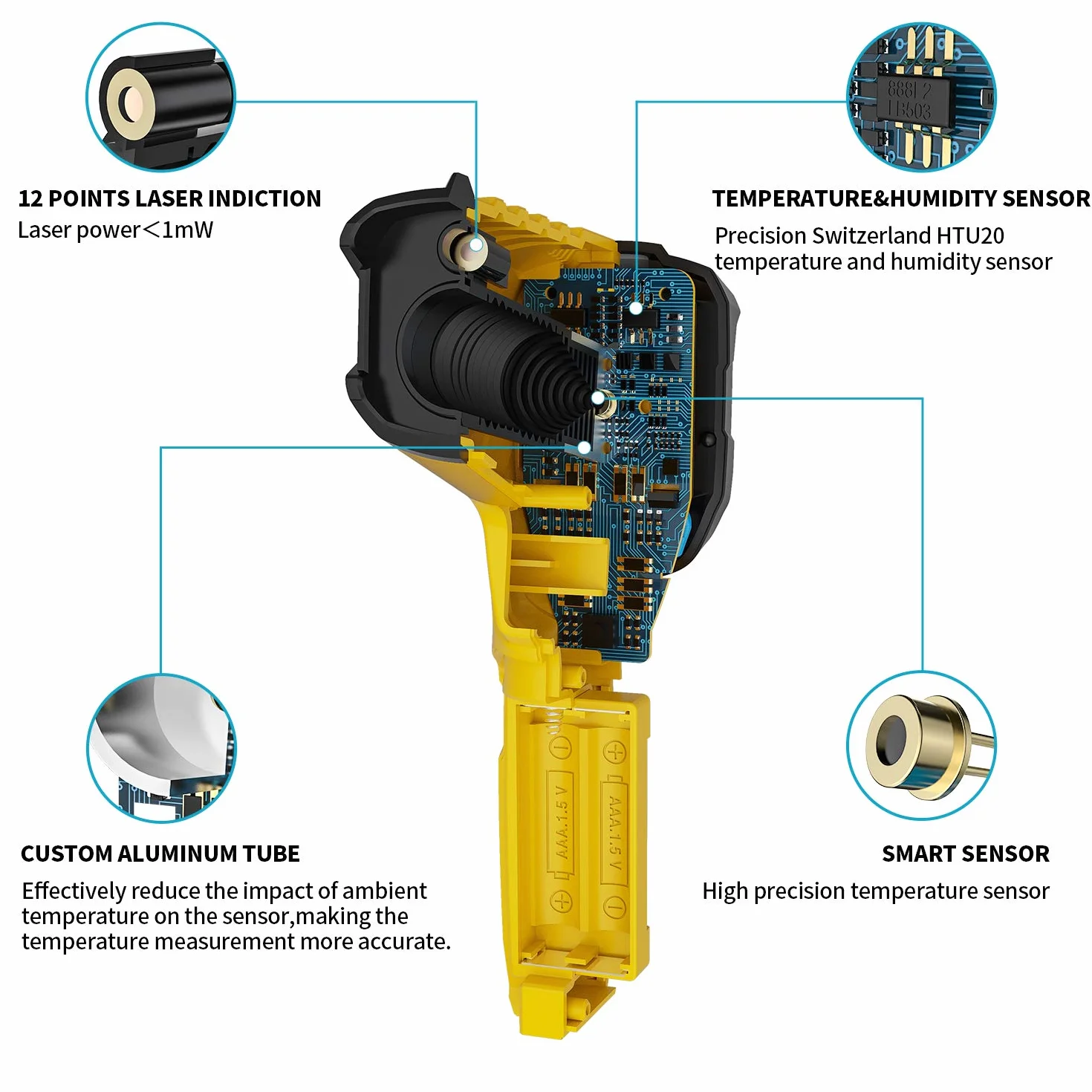 MESTEK Termometr na Podczerwień Pistolet Cyfrowy Laserowy 50℃~800℃ z K-Sondą Bezdotykowy LCD