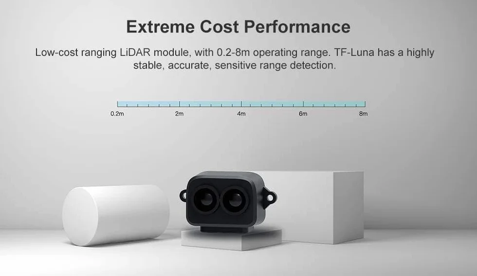 youyeetoo TF-Luna Moduł Sensora Lidar Jednopunktowego Pomiaru Zasięgu 0,2-8m, UART I2C