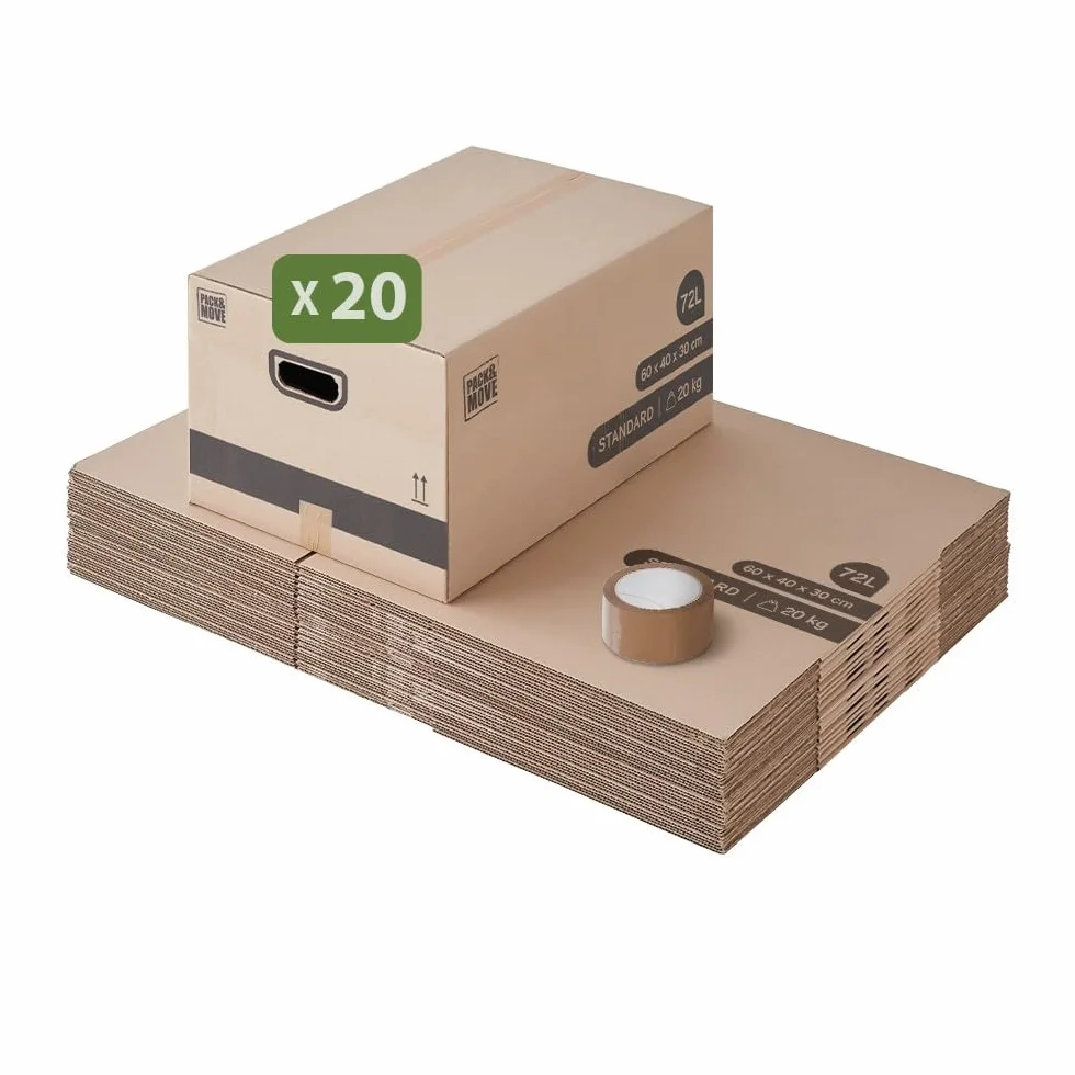 Cartons de déménagement 72L 60x40x30 cm - Lot de 20 - Made in France - Certifié FSC