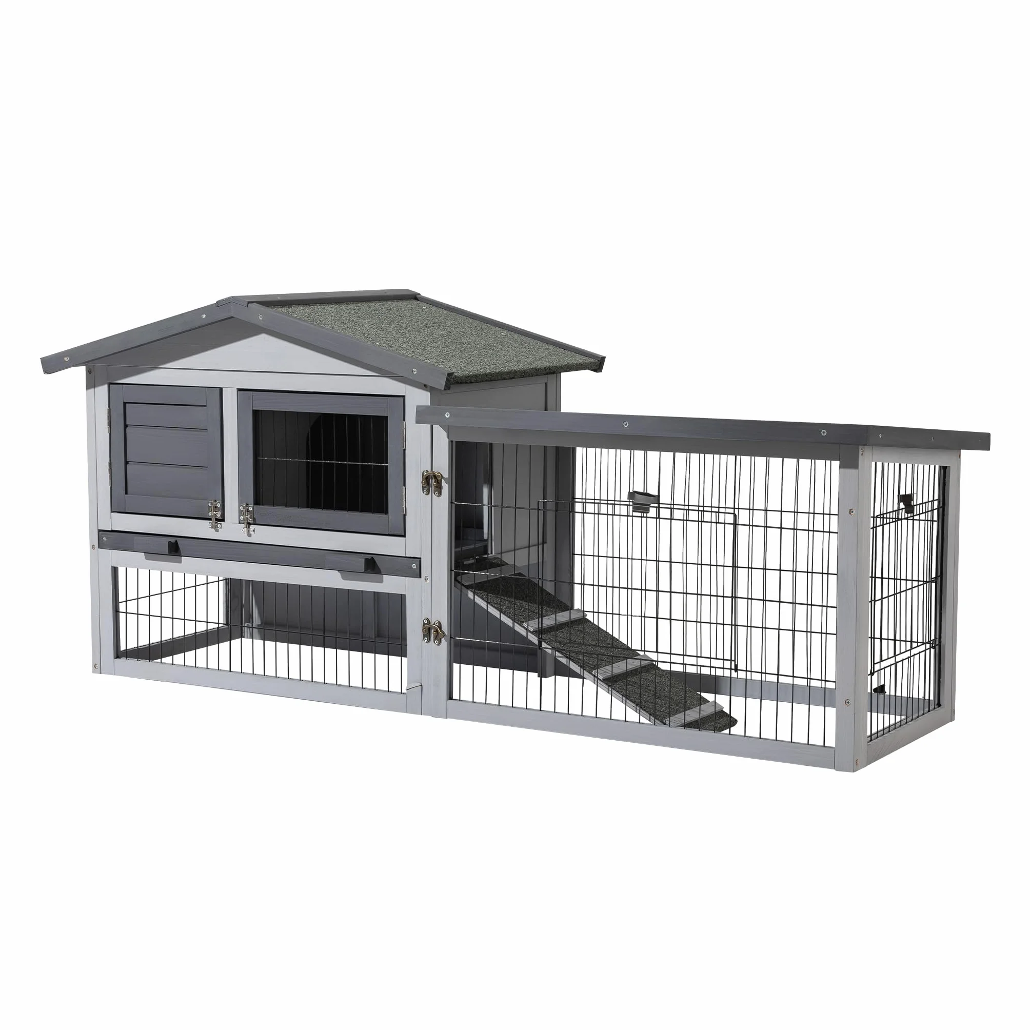 Kurnik Wiltec 1535 x 525 x 685 mm jasnoszary z wolnym wybiegiem i grzędą drewniany ocynkowany