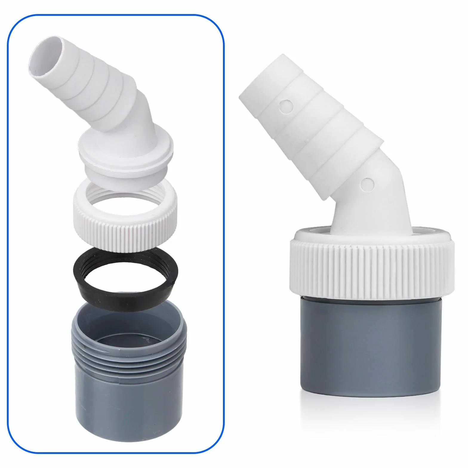 Adapter odpływowy do pralki 18-24 mm – przyłącze do pralki, adapter odpływu zmywarki, końcówka węża odpływowego z obejmami do zmywarki do naczyń, suszarek, pralek
