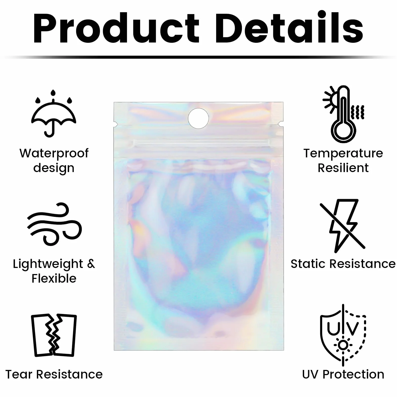 Mylar Bags 7 x 10 cm Holograficzne Woreczki Zamykane 120 sztuk